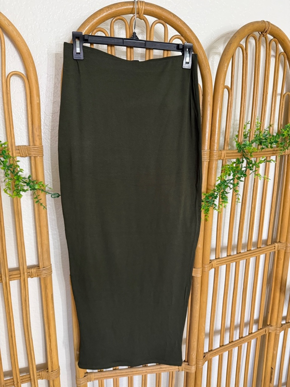 NAKED WARDROBE Classic Olive Green Midi Skirt - Women